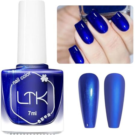 Blue Nail Varnish - Chrome Nail Polish - Quick Dry Nail Polish - Highly Glossy & Long Lasting Glitter Nail Varnish - Reflective Royal Blue Nail Lacquer for Manicure Salon