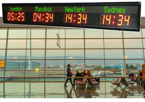 Orologio mondiale con 3/4/5/6 città, orologio con fusi orari mondiali, orologio digitale con più fusi orari, orologio mondiale a LED, per aziende multinazionali, hotel, uffici,4Time