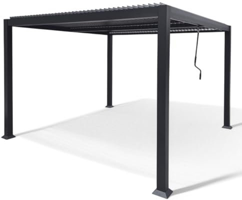 Briconess.com Pergola bioclimatica 4x4 in Alluminio Grigio Scuro con Copertura a lamelle frangisole orientabili