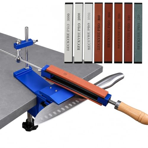 diceevil Professionelles Messerschärfsystem, Fixed-Angle Messerschärfer | mit Schnellspann-Funktion, mit 8 Wetzsteinen & Halterung, Alternative Rollschleifer, für Küchenmesser, with Quick Release