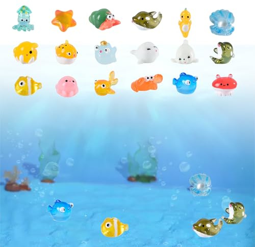 18pcs Mini Resin Animals,Small Luminous Animal Miniature Glow In The Dark TinySea Animals Toys Mixed Little Cute Colourful Ocean Figurines Fish Creatures,for Aquarium Garden Micro Landscape Ornaments