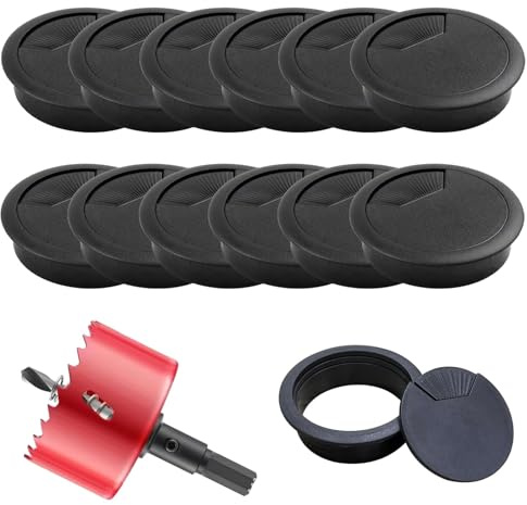 13 Pcs Desk Grommet 60mm with 60mm Hole Saw, Desk Cable Grommet, Desk Cable Hole Cover, Round Desk Cable Hole Cover Plastic Cable Wire Grommet for Management Office Computer Wires(Black)