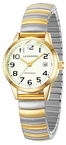 Timever Montre à Quartz analogique pour Femme avec Bracelet Extensible en Acier Inoxydable,Date,Étanche 3 ATM,Gros Chiffres,Idée de Cadeau pour Dames et Amie