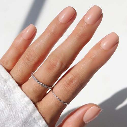 Glamnetic x GLAMZILLA Press On Nails - FOR THE “IT” GIRLS | Short Squoval Nude Fake Nails, Semi-Transparent, Salon Quality, Everyday | 15 Sizes - 30 Nail Kit with Glue