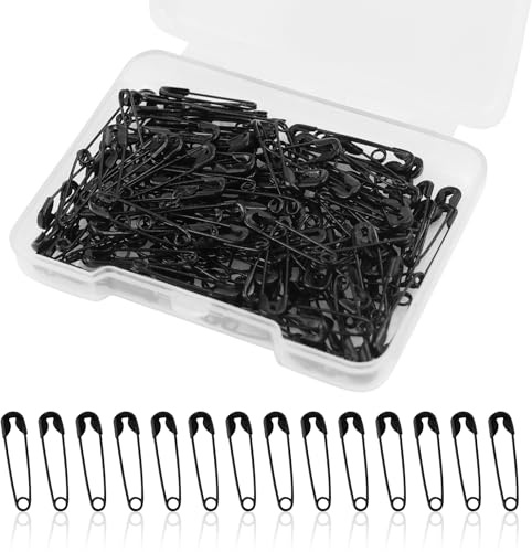 150 STK. Sicherheitsnadeln klein,19mm Mini Sicherheitsnadeln Set,Safety Pins für Kleidung Metall Sicherheitsnadel für Kleidung Nähen Basteln Schmuckherstellung (Schwarz)