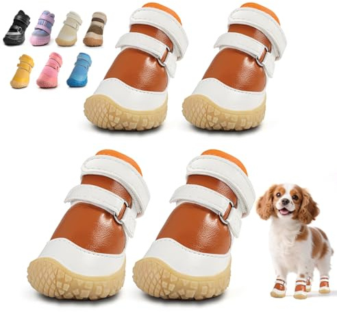 Hundeschuhe für kleine Hunde, atmungsaktive Hundestiefel, Pfotenschutz für heißen Gehweg, Winter, Schnee, Hundeschuhe mit robuster rutschfester Sohle für Hartholzböden, Spaziergänge im Freien, Braun