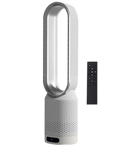 Ventilador de torre de aire caliente y frío, ventilador de pie de 22.8 de alto, purificador sin aspas, calentador de 1200 W, amplio rango de calentamiento de 90°, 8 velocidades de viento natural