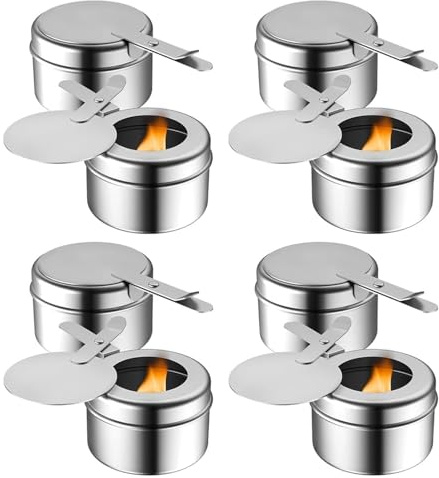 TOOSOAR 8 Stück Brennpastenbehälter, Rostfreier Stahl Brennbehälter Brennpaste, Gerader TypWarmhaltebehälter für Brennpaste, Buffet Zubehör -Spiritusbrenner für Hotpot, Drypot, Gegrillten Fisch