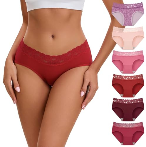 INNERSY Culotte Femme Coton avec Dentelle Hipster Slip Taille Moyenne Shorty Elastique Lot de 6 (44, Collection Blush Romantique)