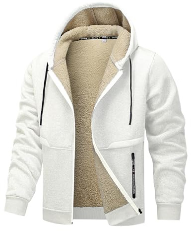 Generisch Herren Winterjacke mit Kapuze und Reißverschluss Fleecejacke Winddicht Warm Gefüttert Outdoorjacke mit Kordelzug Übergangsjacke Sweatjacke Windbreaker Freizeitjacke