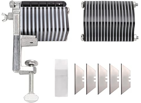 HOSEONFN Coupe-dentelle de table en cuir, outil de coupe de dentelle de bureau en cuir à alimentation manuelle pour bandes de tressage de franges, ceintures de dentelle, coupe de