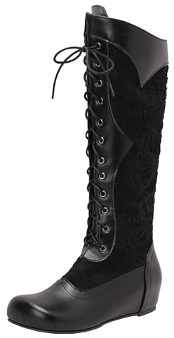 Mo Joc Botas de mujer con cordones, de caña alta, para invierno, resistentes para vaqueros y vestidos, Negro , 42 EU