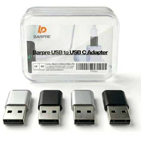 Barpre 4-Pack USB C Female to USB A Male Adapter, Type C Converter for iPhone 17 16 Pro Max Samsung S25 iPad Car - Data Sync & Charge Connector with Storage Case (2 Black+2 Silver)