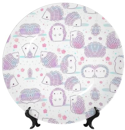 PHAYAH Plato decorativo de porcelana con diseño de erizo rosa, duradero, suave y perfecto para el hogar, la oficina y la cafetería