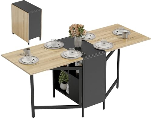HOMCOM Mesa Plegable de Comedor con Alas Abatibles Natural Oscuro/Negro