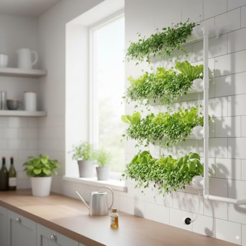 Hydroponic Grow Kit, Wall-Mounted Planting System with 36 Sites, PVC-U Pipes, Water Pump, Timer, Nest Basket & Sponge for Leafy Vegetables