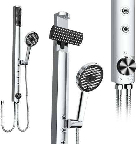 Rainsworth Regendusche ohne Armatur, Duschsystem mit Höhenverstellbarer Duschstange und 3 Strahlarten Handbrause, Duschgarnitur mit Regendusche, Duschset für Badzimmer, Chrom