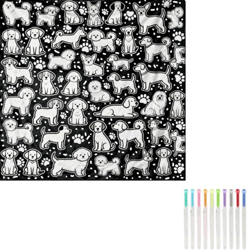 jklhkmhj DIY Coloring Blanket for Adults, Lightweight Hairless Color Your Own Blanket with Markers, Creative Craft Kit for Sofa, Travel & Party Gifts (Pattern-Dog)