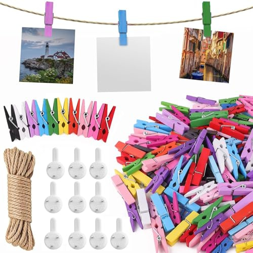 LMSAWK 100 Pezzi 3.5cm Mollette in Colorato - Mini Mollette in Legno Naturali da Legno Riutilizzabile Decorative Te Foto Scrapbooking Biglietti Etichette Carta Regali Lavorett Clip Appendi Creative