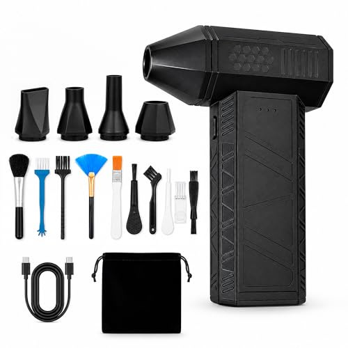 Lyxos Soplador de aire potente 110000RPM sin cable – Aire comprimido limpieza pc con batería recargable, alta presión y kit limpieza teclado – Ideal para ordenador, coche y electrónica portátil