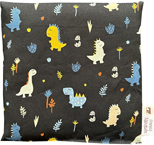 Franzis Nähstube 20x20cm Kirschkernkissen Dino blau in 100% Baumwolle I Körnerkissen Kirschkern 20x20 für Mikrowelle I Wärmekissen, Kirschkernkissen, Nackenwärmekissen