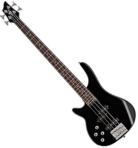 Chicago Linkshänder-Bassgitarre von Gear4music, Schwarz | Für Anfänger und fortschreitende Bassisten, leichter Paulownia-Korpus, Single- und Split-Coil-Tonabnehmer, Gigbag inklusive