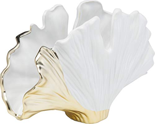 Kare Design Vase Gingko Elegance, Weiß/Gold, Deko Vase, Gingko-Blatt Motiv, Keramik, 18cm Höhe