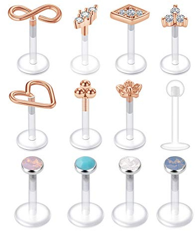 Mayhoop Tragus Piercing Helix Piercing Lippenpiercing Stecker Set Bioflex Flexibler Acryl Labret Monroe Stecker Ohr Tragus Helix Ohrpiercing 6mm Silber