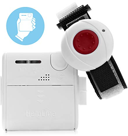 Helpline Mini: Tragbarer Hausnotruf mit Notruf Sender und Gürtel-Clip für die häusliche Pflege, Set mit Armbandsender