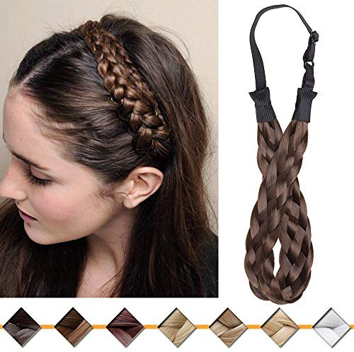 Silk-co Damen Haarband 5 Stränge Braun Highlights, Kunsthaar geflochtenes Stirnband, elastisches Haarband für Damen und Mädchen Hochzeit Vintage, mit Haargummi Haarteil Braids Extensions 2.5cm breit