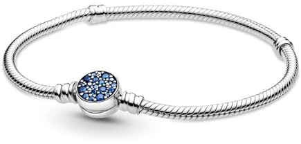 Pandora Schlangenketten-Armband, Sterlingsilber, mit glitzerndem blauem Verschluss