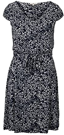 TOM TAILOR Damen Gemustertes Jersey-Kleid mit Bindegürtel 1026052, 27224 - Navy Offwhite Flower Design, 40