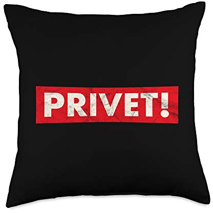 Privet Russia Russian Gopnik Slav Moscow Stalin Vintage Throw Pillow