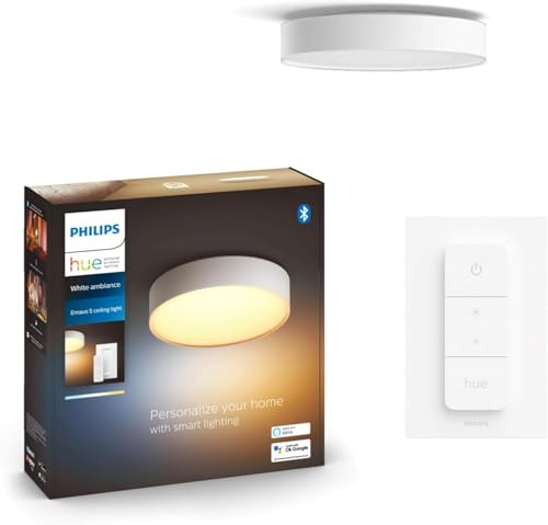 Philips Hue – Lámpara inteligente, Hue Enrave M, Lámpara de Techo LED Inteligente, Luz Blanca de Cálida a Fría, Compatible con Alexa y Google Home, Color Blanco
