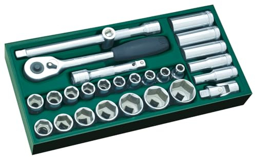 SATA ST09903SJ 27 Piezas Juego de Bandejas de Dados Métricos de 6 Puntas con Cuadro de 1/2”