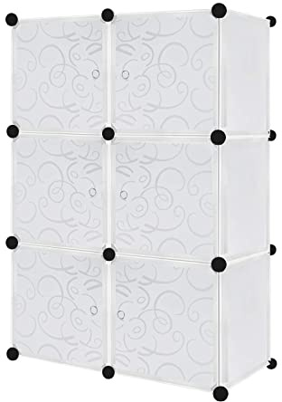 AufuN DIY Kleiderschrank Regalsystem Schuhregal mit Kleiderstange, modularer Kombischrank, platzsparendes Steckregalsystem, Bücherregal Tragbarer Faltschrank (6 Würfel, Weiß)