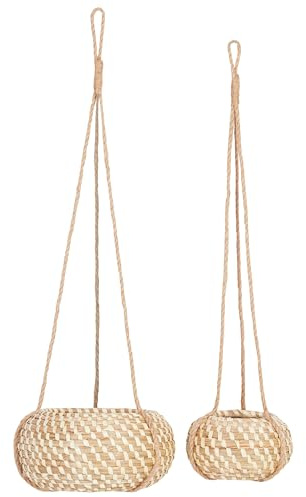 Beliani Blumenampel Seegras Natur 2er Set hängende Pflanzengefäße Remora