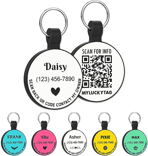 MYLUCKYTAG Personalisierte Haustier ID Tags Hundemarken - QR Code ID Tags - Haustier Online Profil - Senden Sie Haustier Standort Alert E-Mail beim Scannen