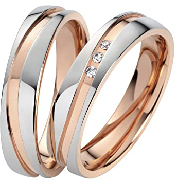 Eheringe Partnerringe Verlobungsringe Edelstahl mit Zirkonia + Gravur Antragsringe Trauringe Eheringe, Edelstahl 8020