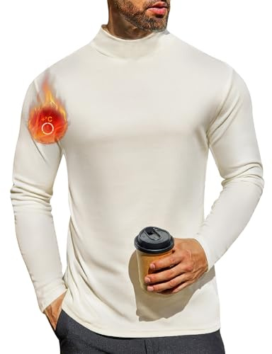 Ekouaer Långärmad tröja för män, rund hals, t-shirt, vinter, termoundertröja, funktionella underkläder, topp, varma toppar, S-3XL, 02 vit, XXL