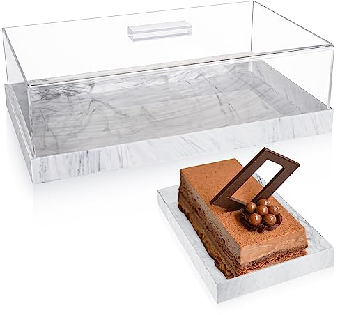 Dandat Rechteckiger Kuchenständer mit Deckel, Acryl-Kuchenblech mit Abdeckung, multifunktionale Kuchenplatte, Gebäckvitrine, rechteckige Kuchenplatte, Desserthalter, Tablett für Küche, Hochzeit,