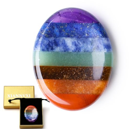 XIANNVXI 7 Chakra Crystal Worry Stone for Anxiety Relief for Adults,Healing Crystal Gifts for Women,Polished Crystal Gemstone Thumb Stone Mindfulness Gifts Small Gifts Stocking Fillers Women