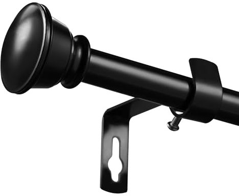 Curtain Pole for Eyelet Curtains, 76-196cm Black Extendable Curtain Rods with Adjustable Brackets and Black Finials for Bedroom & Living Room
