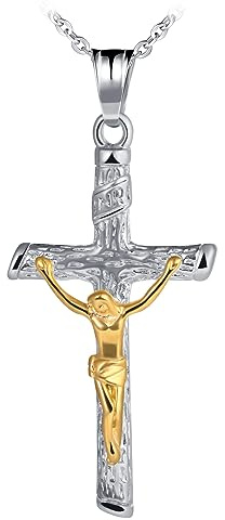 Feilok Kette Herren Edelstahl Herren Halskette mit Anhänger Halsband Kreuz Jesus für Männer