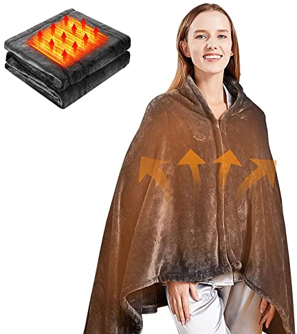 SLuB Heated Blanket, Flannel Heated Blanket, Wearable Blanket Single, 59 x 33, USB Fast Heating and 3 Heating Levels, Soft and Comfortable, Auto Shut Off, Machine Washable (Gray)