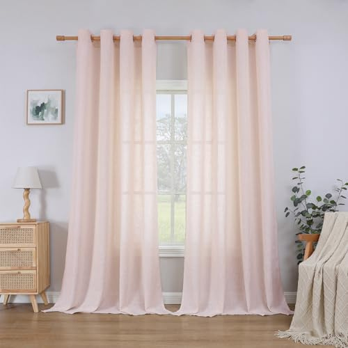 CUCRAF Leinen Vorhänge mit Ösen 2er Set H 225 x B 140 Altrosa Halbtransparente Leinenvorhang Wohnzimmer Leinenoptik Voile Gardinen Leinenfarbe Schlafzimmer Stores