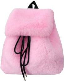 Ulisty Damen Klein Kunstfell Kaninchen Pelz Rucksack Pelzige Kordelzug Tagesrucksack Plüsch Schultertasche rosa