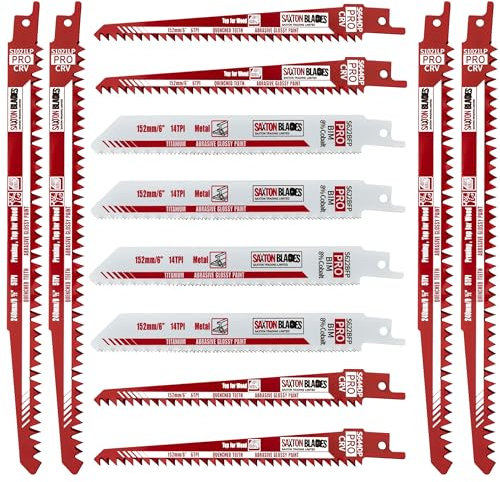 Saxton RPR12MXPRO Professional Range Bi-Metal M42 with 8% Cobalt & Chromium Vanadium Steel Reciprocating Saw Blade Wood Metal Plastic Heavy Duty – Pack of 12