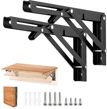 KAYBTNT Equerre Etagere Pliable en Acier Inoxydable, équerre étagère Pliante Murale Lourds, Support Etagere Murale Table Rabattable, pour Garage, Cuisine, Chambre, Porteur: 150KG,Noir,500mm/2 Pcs
