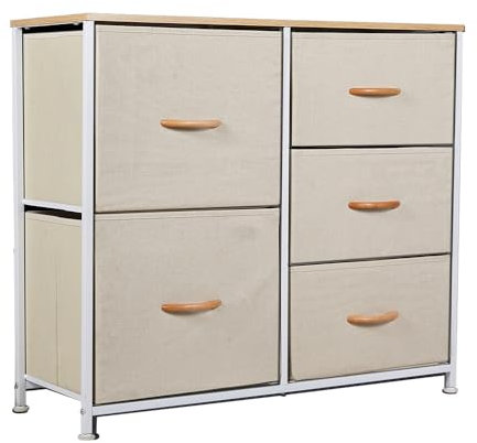 Panana Dresser Storage Tower Bedroom Cabinet Stand with Removable Fabric Drawers Bins for Closet - Steel Frame, Wood Top Organizer for Bedroom, Entryway, Closet (Light Yellow)